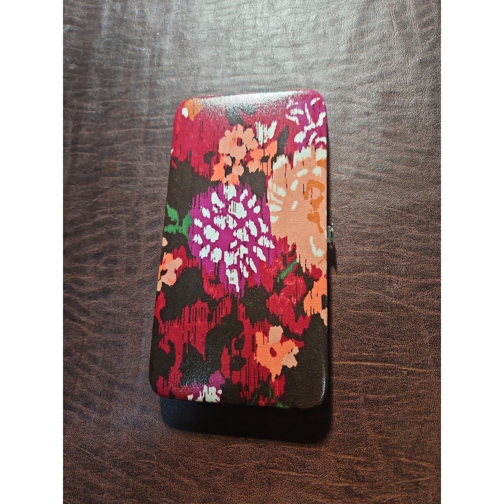 New Floral Painted hinged wallet faux leather Multicolor ID Credit card holder